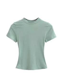 2025 New High Quality Casual T shirt Sexy Slim Short Sleeves Fashion Trend Solid Women Clothing y2k Tops 1