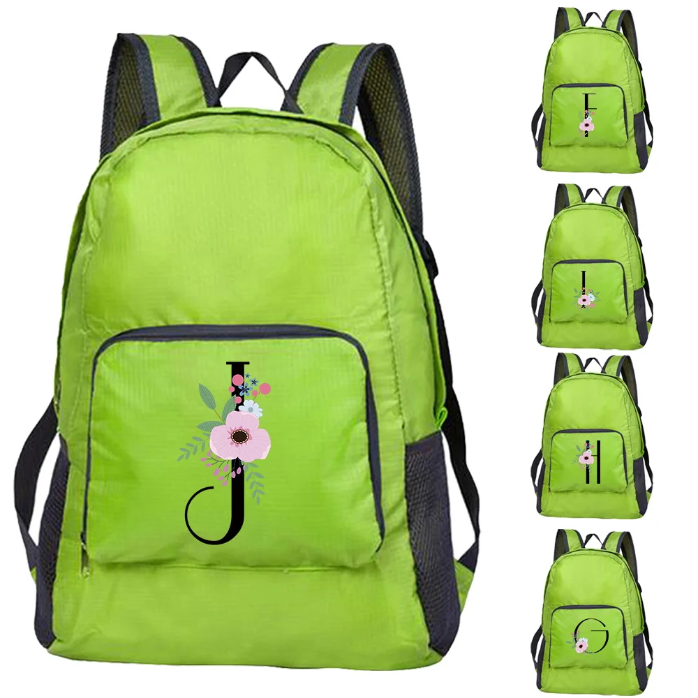 

Travel Camping Folding Backpack Outdoor Ultralight Portable Riding Backpack Mountaineering Flower and Black Letter Print Daypack