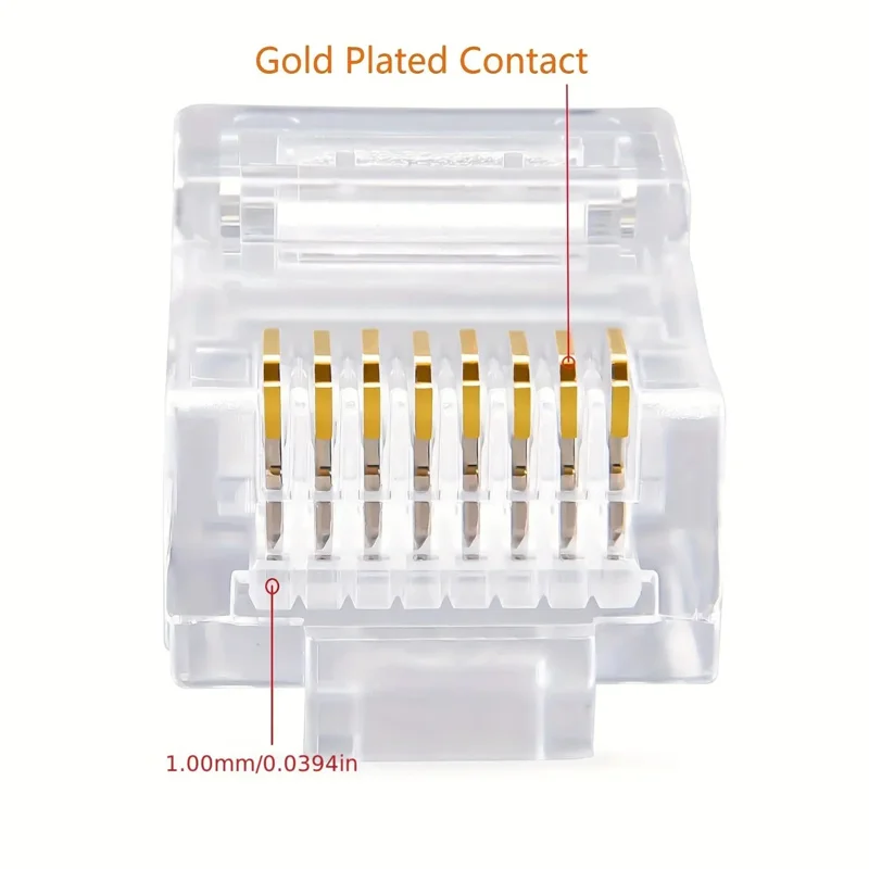 100 RJ45 Gold Plated Network Connectors for Cat5 Cat5E Cable Plugs, 8P8C Modular Ethernet Cable Lead RJ45 Terminals for Standard