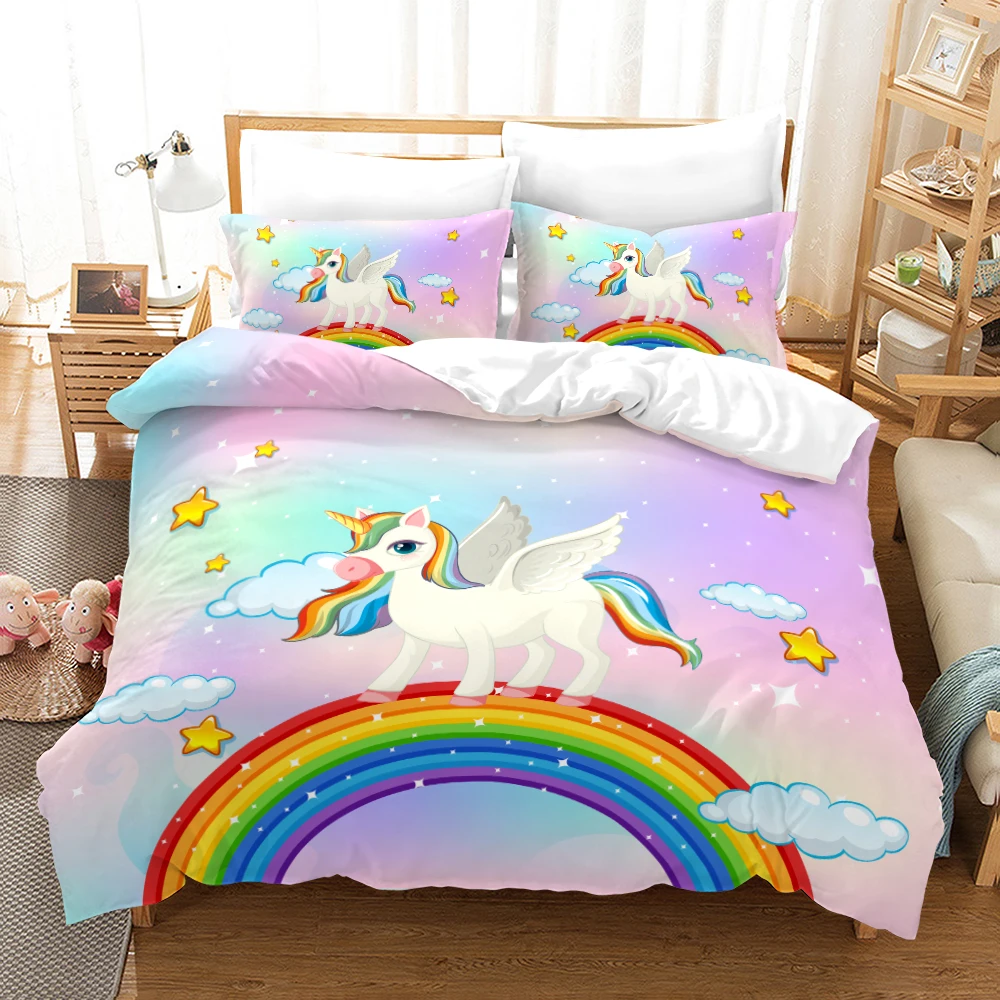 Kids Unicorn Bedding Sets Kids Girl Design Bedclothes Cartoon Duvet Cover With Pillowcase 240x220cm Decor Home Bedclotes