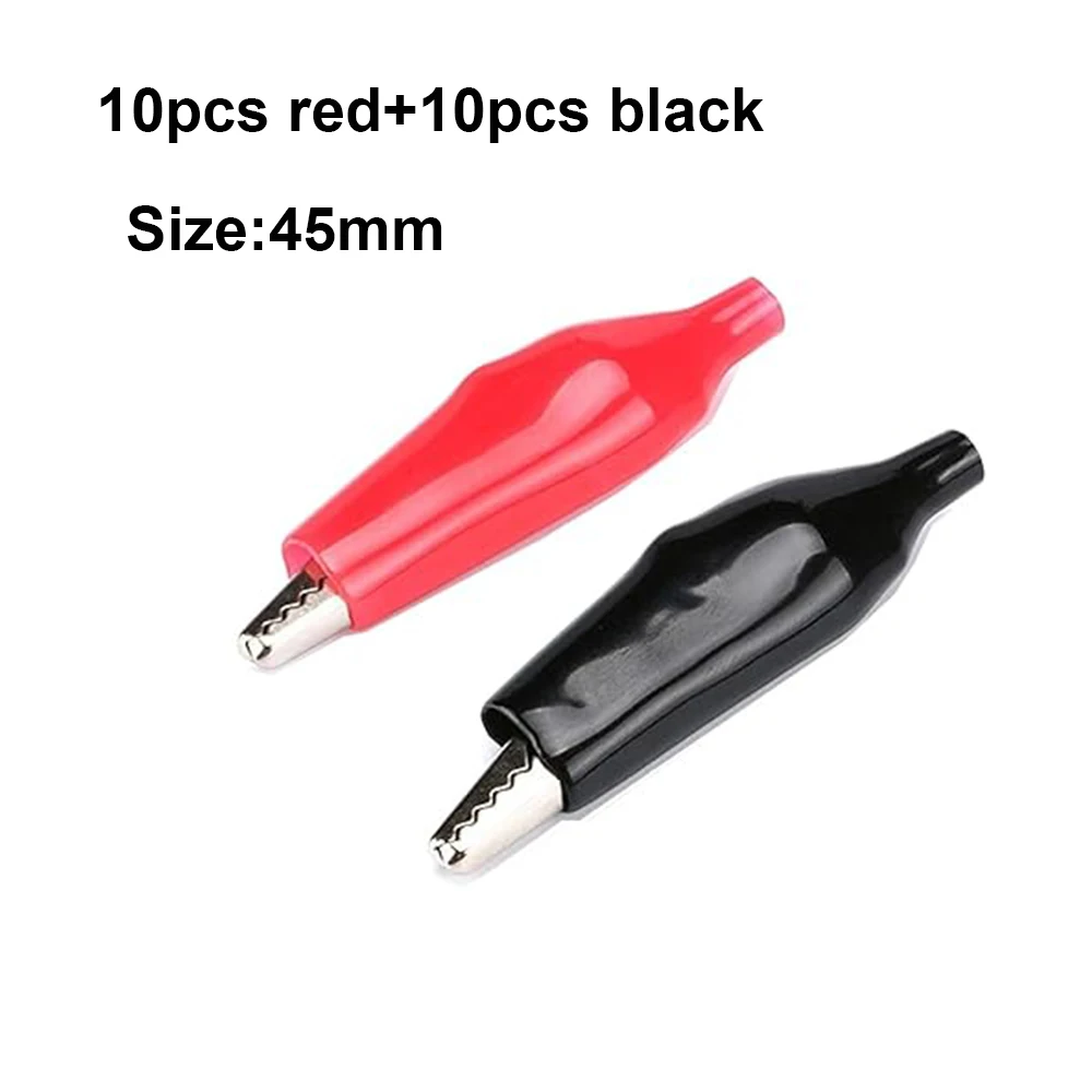 Metal Alligator Clip 28/35/45mm Crocodile Electrical Clamp Testing Probe Meter 28MM 35MM 45MM Black Red Plastic Boot 20pcs