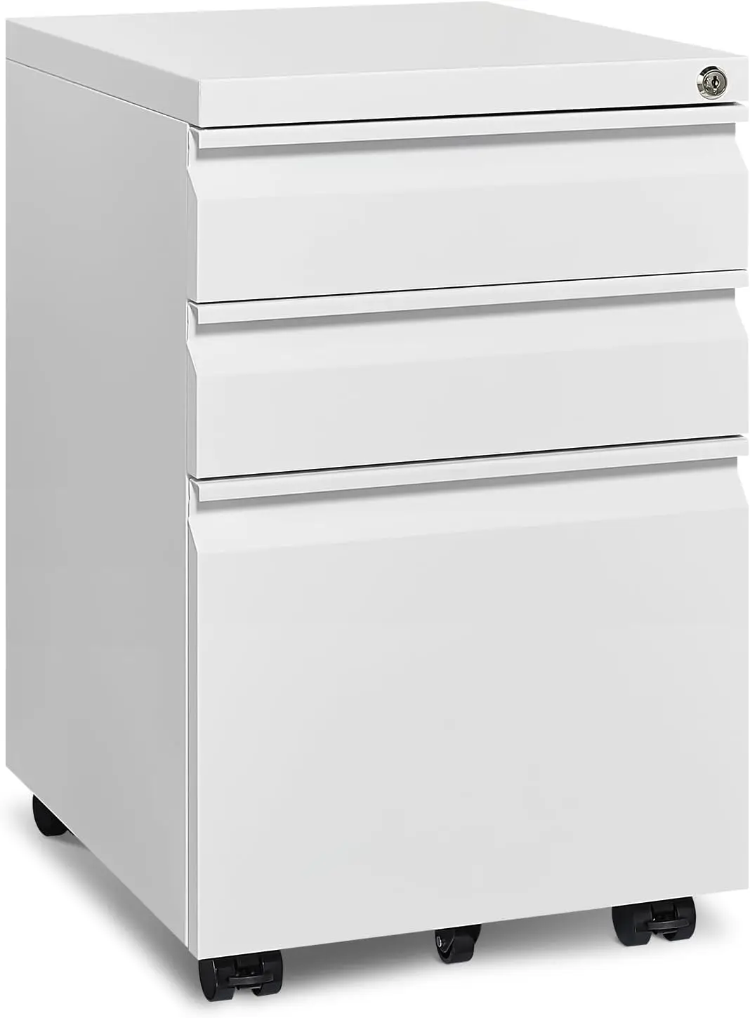 Mobile File Cabinet for Home Office, Lockable 3 Drawer Filing Cabinet with Wheels  Fully Assembled Except Casters, White