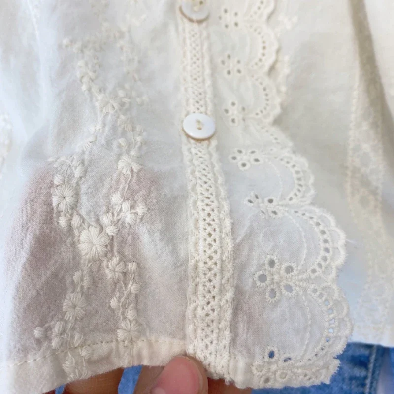 Autumn Girls Long Sleeve Lace Floral Blouses Kids Korean Design Blouses