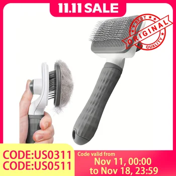2-in-1 Pet Grooming Brush - Massaging Deshedder with Easy Cleanup 1