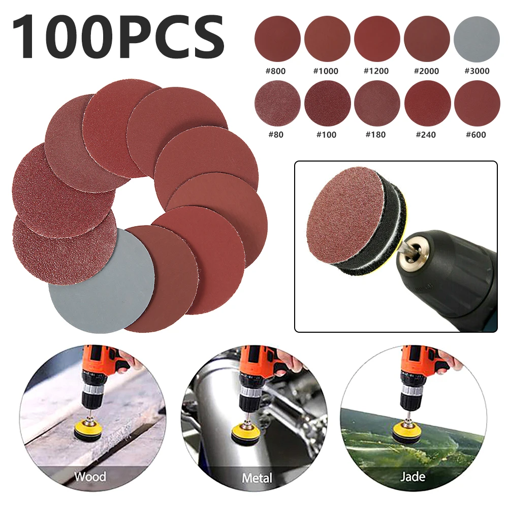 

100pcs Sanding Discs 2 Inch Round Alumina Sanding Pads 80-3000 Grit Sanding Paper Flocked Sanding Sheet Polishing Sandpaper for
