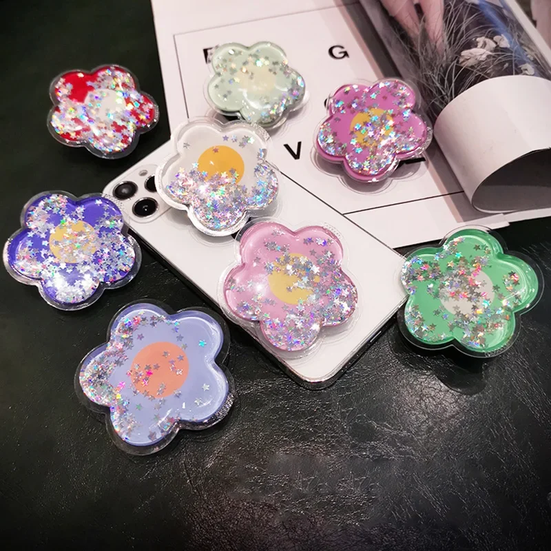 Liquid Quicksand Crystal Flower Transparent Bling Phone Ring Holder