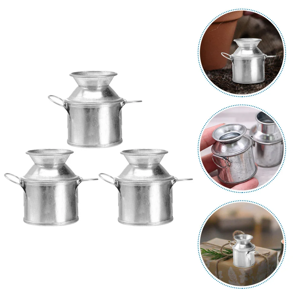3 Pcs Milk Jug Tin Bucket Mini Metal Buckets Small Iron Vase Vases for Flowers Tiny House 5