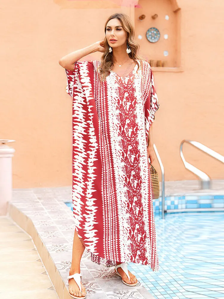 Bikini Cover-ups Retro Snake Printed Self Belted Women Summer Dress Tunic Plus Size Beach Wear Swim Suit Cover Up Q1227