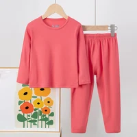 2-piece set 2024 autumn new basic Joker children’s long-sleeved trousers suit boys and girls solid color casual bottoming warm s