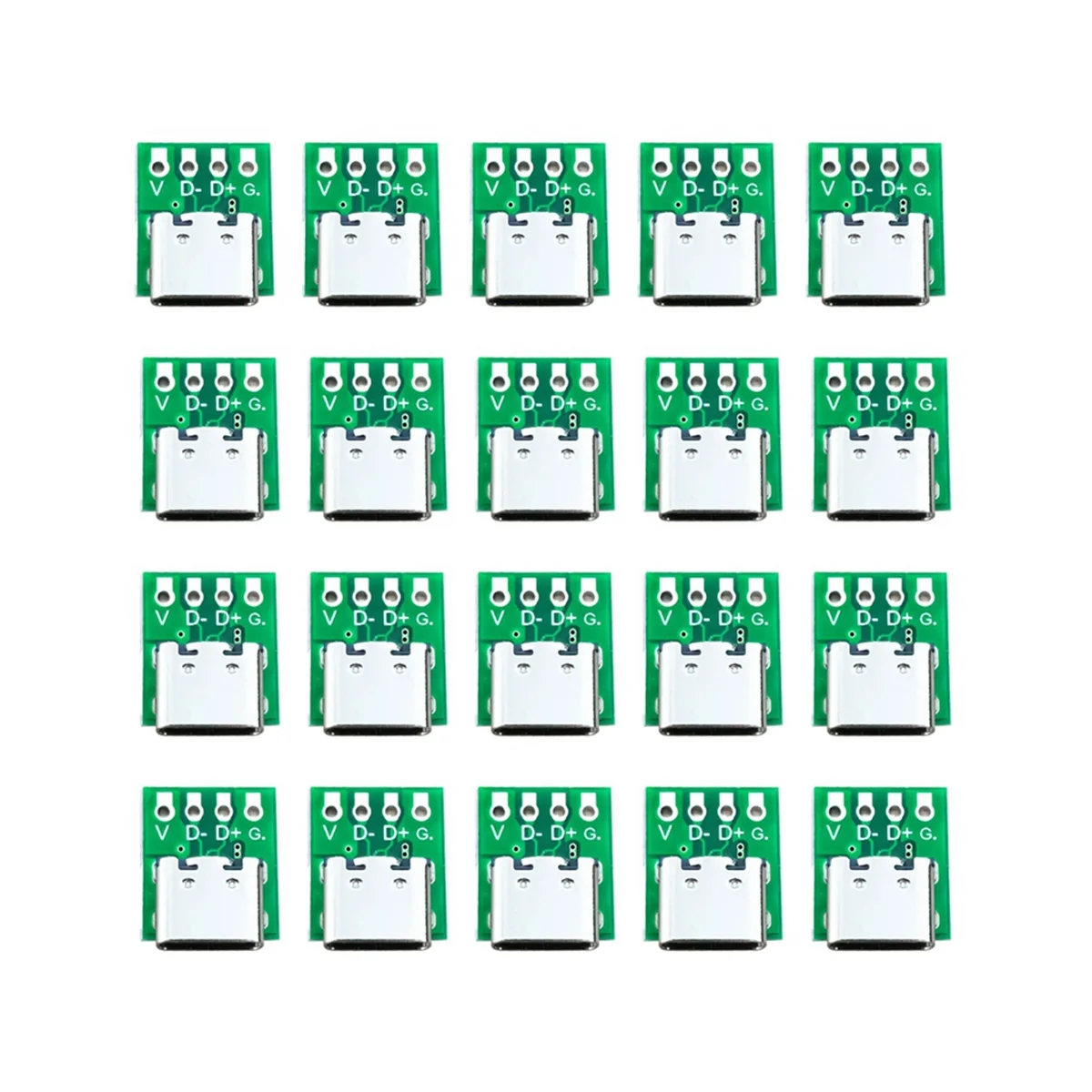 10 Pcs Female Connector USB Type C Breakout Board with PCB