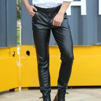 Black High-waisted Leather Pants Men's Fashion Rock Style Slim Fit Pants Soft Breathable Mid Waist Trousers for Motocycle 3