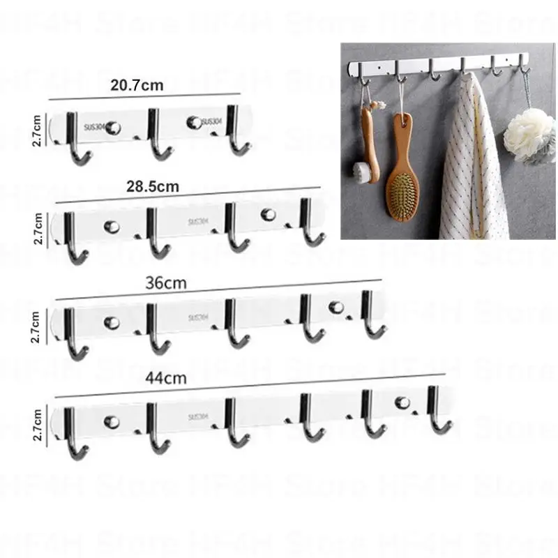 

Stainless Steel Wall Hanging Hook Storage Rack 4 5 6 Hooks Kitchen Kitchenware Towel Vloth Hanger Wall Door Bathroom Organize