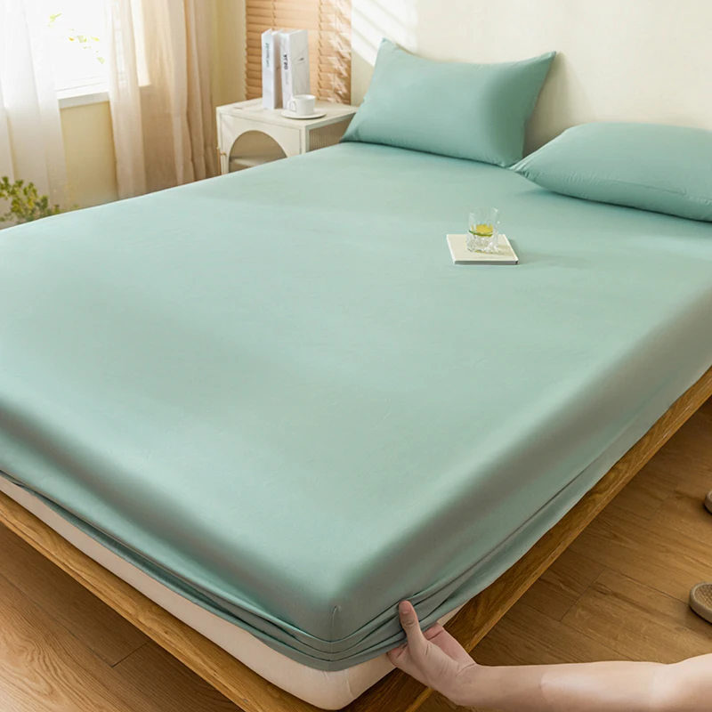 Waterproof Fitted Sheet Queen Size Mattress Cover Solid Color Fit Sheet With Elastic Band Bedsheet 90x200 160x200 Bed Cover 3