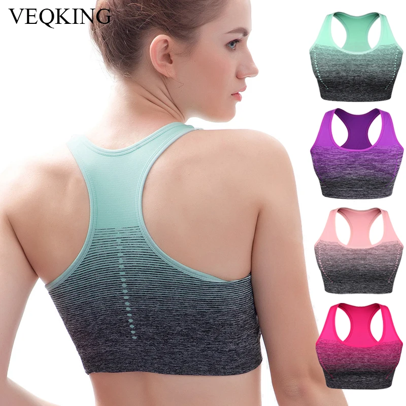 VEQKING Sports Shirts for Women,Quick Dry Padded HBack Sports Top,Seamless Sport Bra Top Running Fitness Yoga Tops