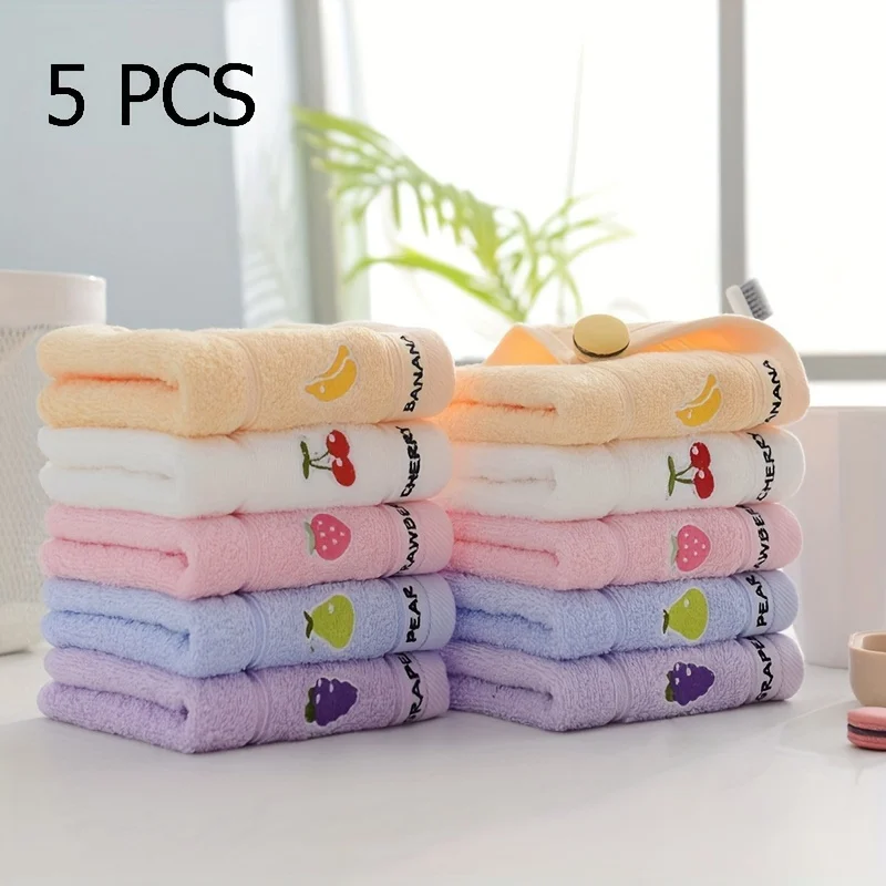 Soft Embroidered Fruit Pattern Towel - Water Absorbing Quick Drying Face Wash Towel, Suitable for Bathroom Use