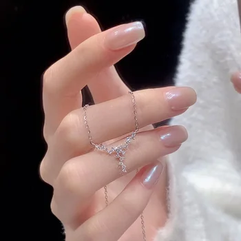 Shiny Zircon Star Necklace for Women Fairy Crystal Pendant Necklace Delicate Collar Chain Anniversary Jewelry Gift Accessories