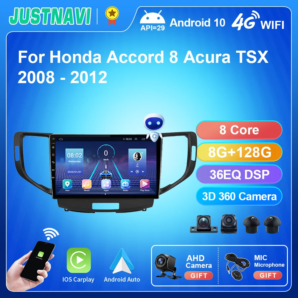 

JUSTNAVI Car Radio For Honda Accord 8 Acura TSX 2008 - 2012 Android 10 Auto Multimedia System Navigation GPS Carplay No 2din DVD