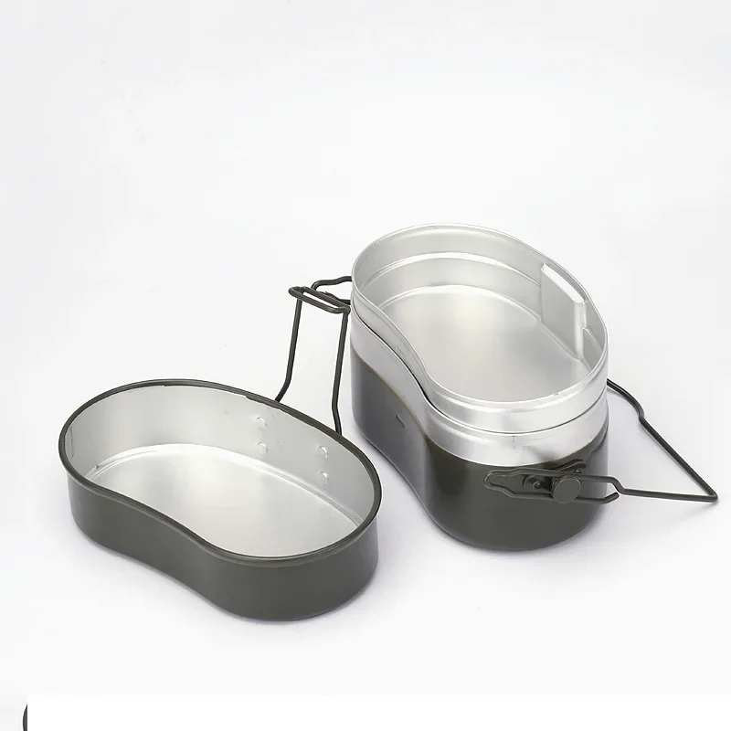 French Style Outdoor Camping Aluminum Lunch Box Double Layer Portable Meal Container With Handle Military Training Lunch Box
