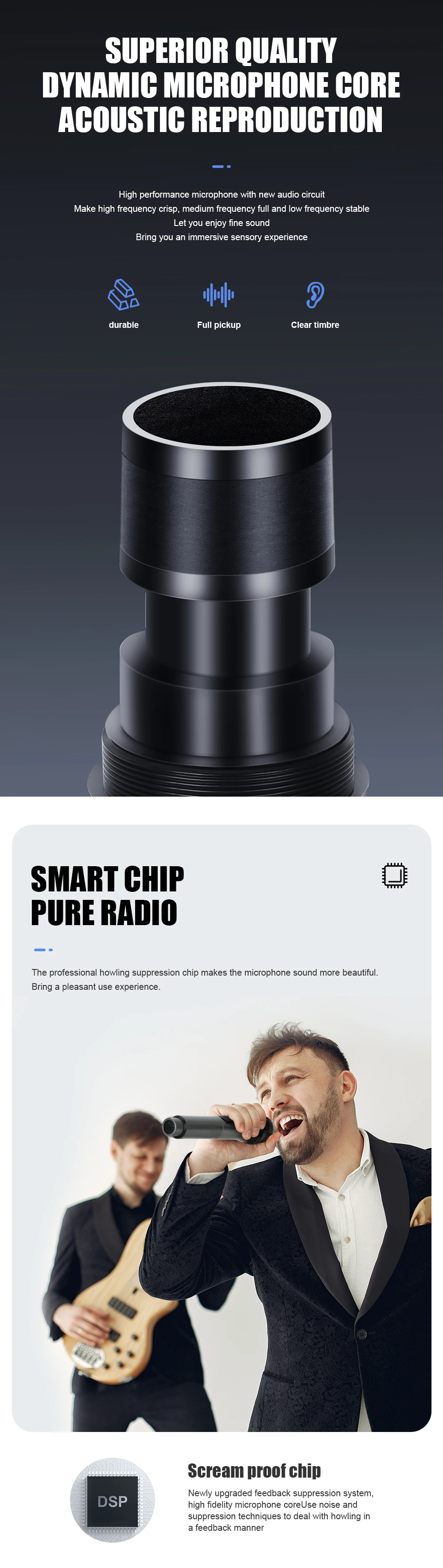 Description Picture 3 of itemWireless Microphone 2 Channels UHF NEW BAXS Dual Handheld Dynamic Karaoke Mic System 50m for Stage Church Party Speaker Meet