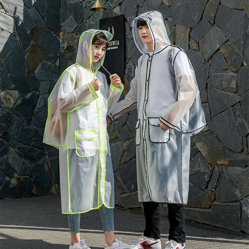 Waterproof Transparent Eva Long Ladies Raincoats Women Men Fashion Rain Coat Jackets Hooded With Schoolbag space