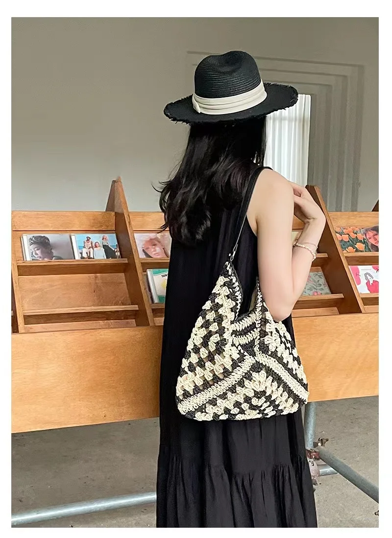 빨대 우븐 겨드랑이 가방 핸드백, 슈퍼 카피 브랜드 미학 가방, 럭셔리 복제품, 럭셔리 팜므 디자이너 하이 퀄리티 2024