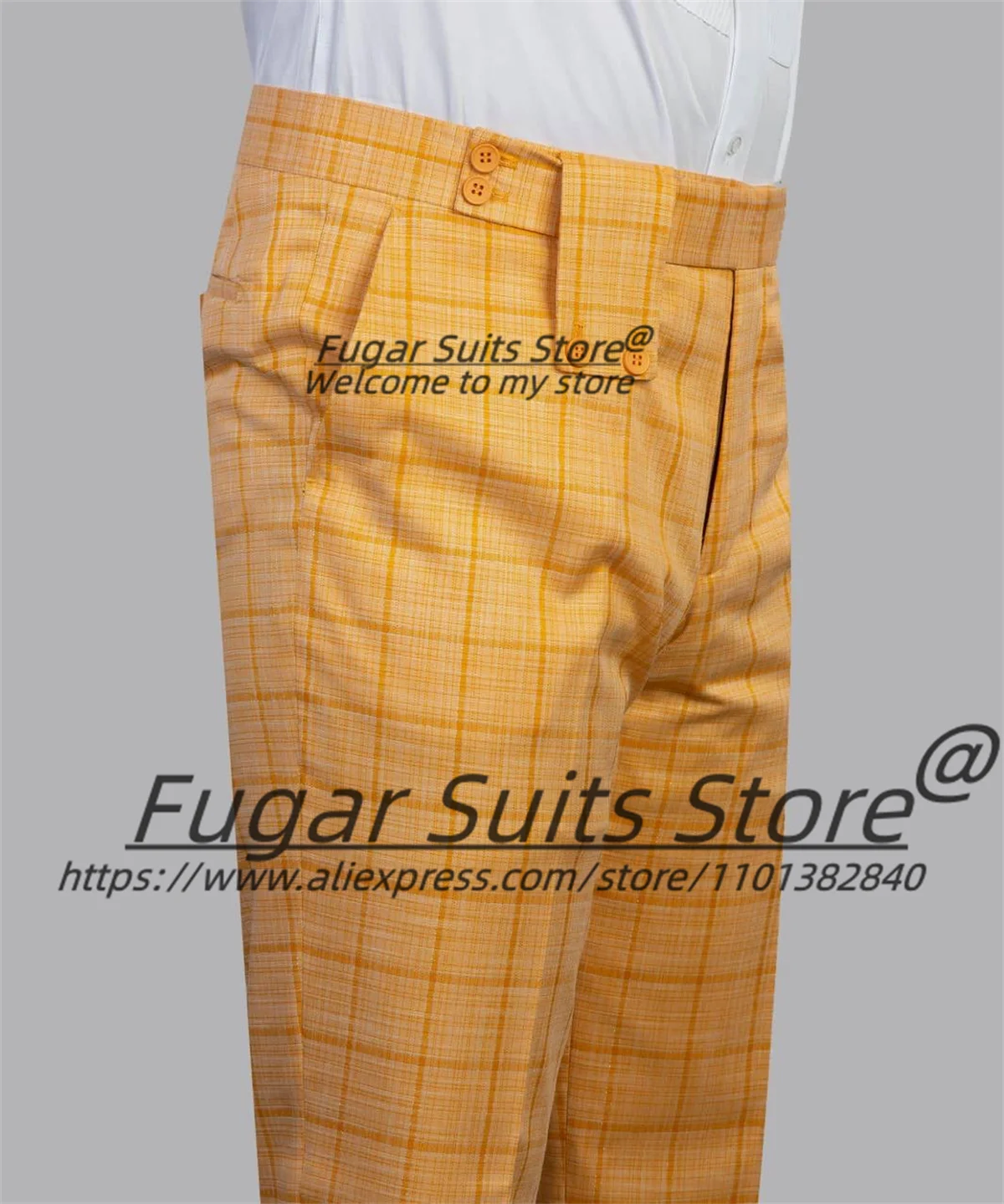 Business Yellow Plaid Men Suits 2 Pieces Slim Fit Double Breasted Groom Tuxedos