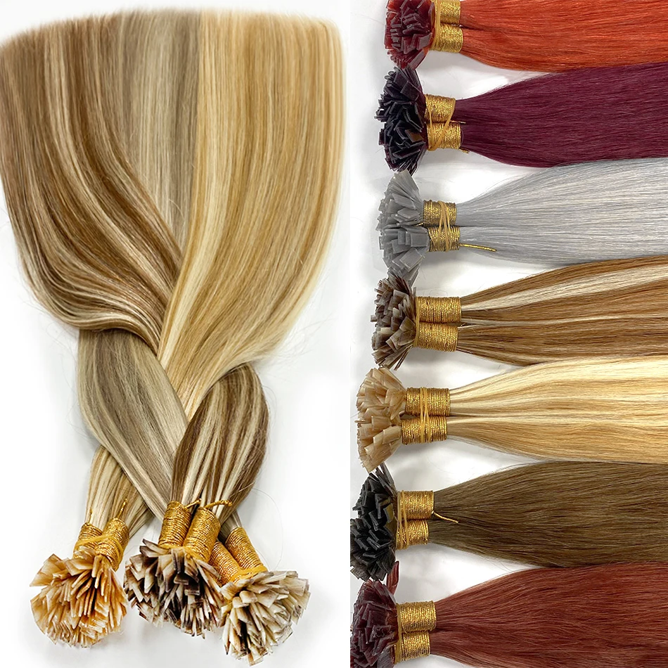 Flat Tip Straight Hair Extensions Natural Real Human Hair Fusion Extensions Set Keratin Capsule 613 Blonde 26 30 Inch human hair extensions