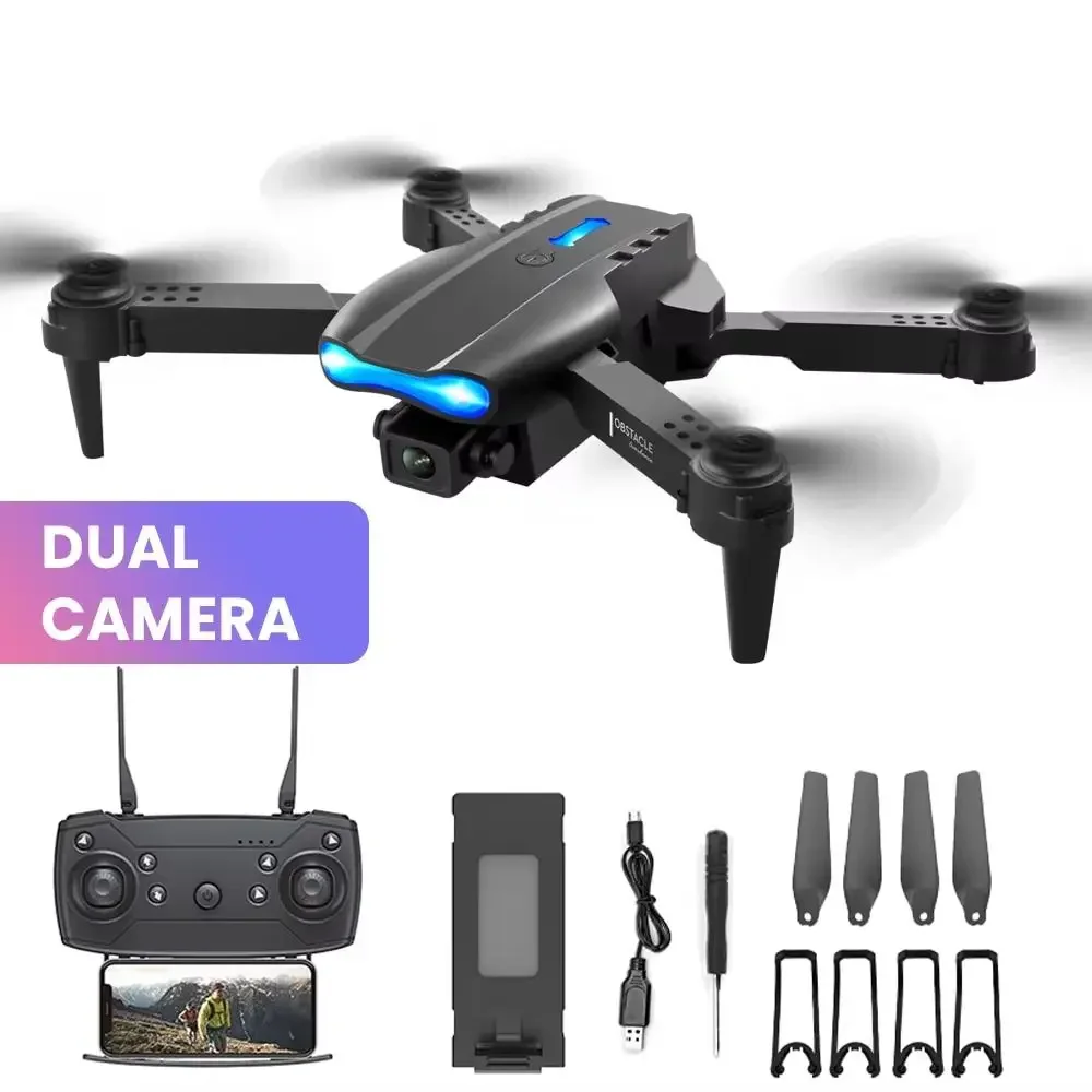 Drone Selfie de Poche 4K HD Pliable avec Caméra Grand Angle en vol, capturant une vue aérienne d'un paysage côtier