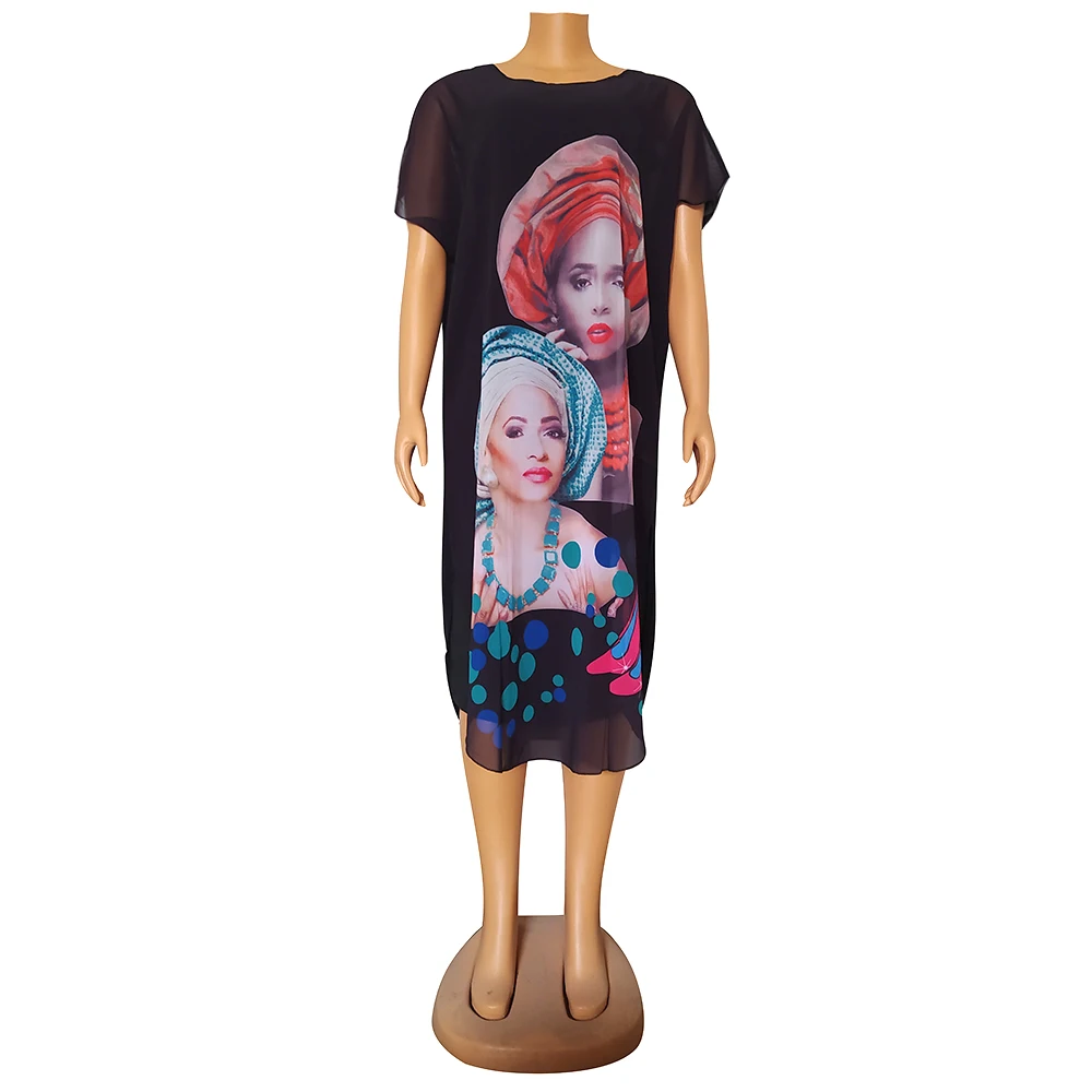 

Африканские платья Дашики, женское модное традиционное шифоновое платье с изображением лица, свободное летнее платье с коротким рукавом 2022, женская повседневная одежда