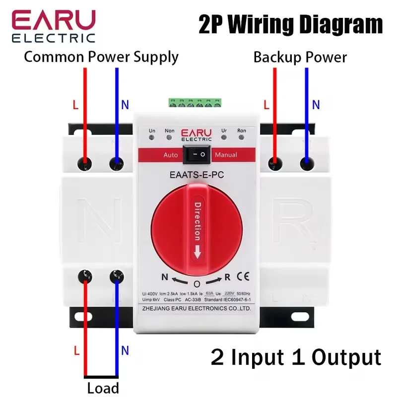 Circuit Breaker Transfer Switch 2P 4P 63A 125A ATS PV Dual Power Automatic Transfer Switch AC230V 400V 50 60Hz Type MCB Auto Manual Sal Switches