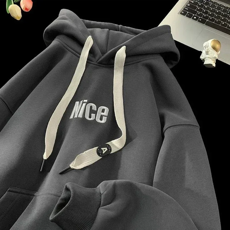 2026 New Nice Letter Printed Hooded Sweatshirts For Men Cotton Fleece Long Sleeve Pullover Hoodies Autumn Y2K Streetwear Hoodie