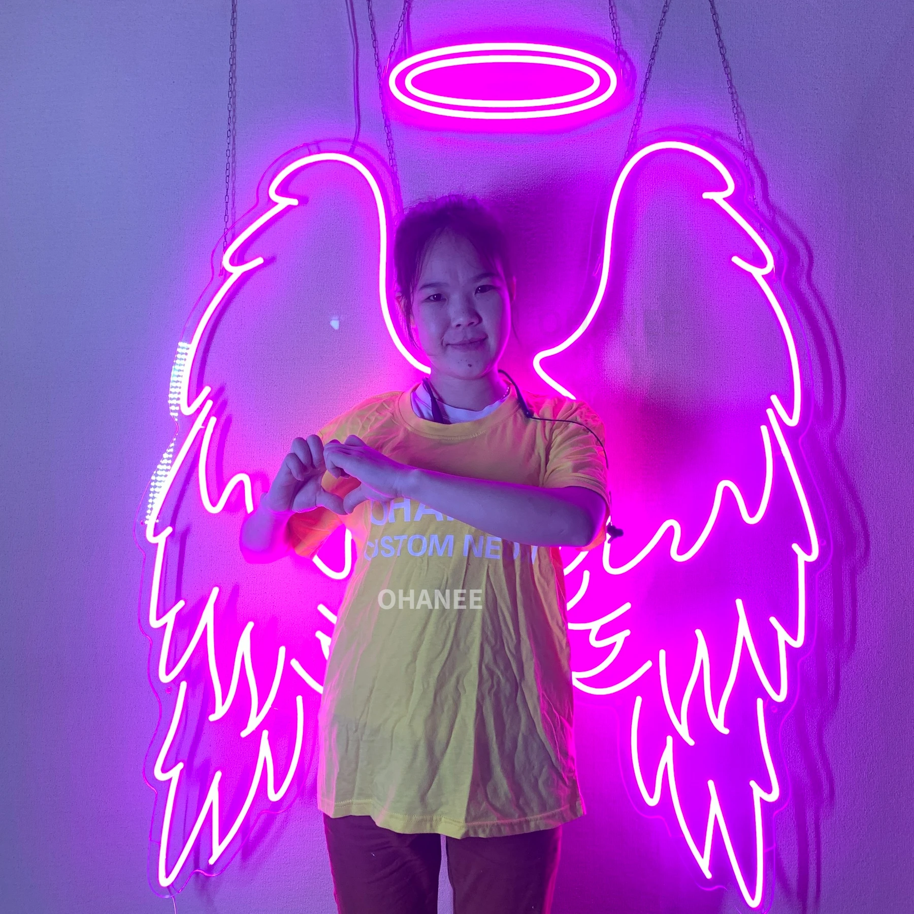 Ohanee Angel Wings Con Halo Led Neon Sign Nimbus Lights Wedding Wall Decor Photo Zone Angel Wing Neon Sign Custom
