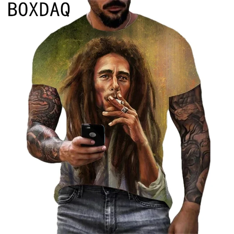 

Rapper Bob Marley Pattern Printed T-shirt Unisex Summer Short Sleeve Casual Tops Men Street Hip Hop Harajuku Tops Plus Size Tee