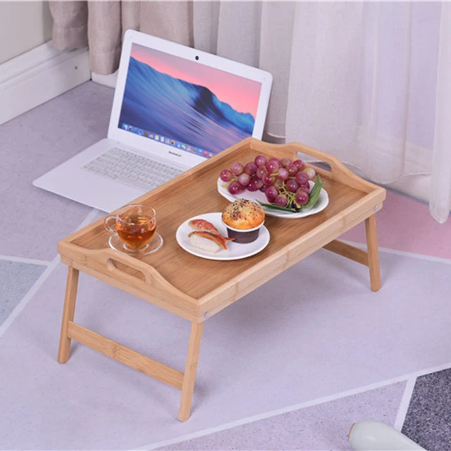 竹製の木製の朝食トレイ,折りたたみ式ベッドテーブル,ポータブルデスク