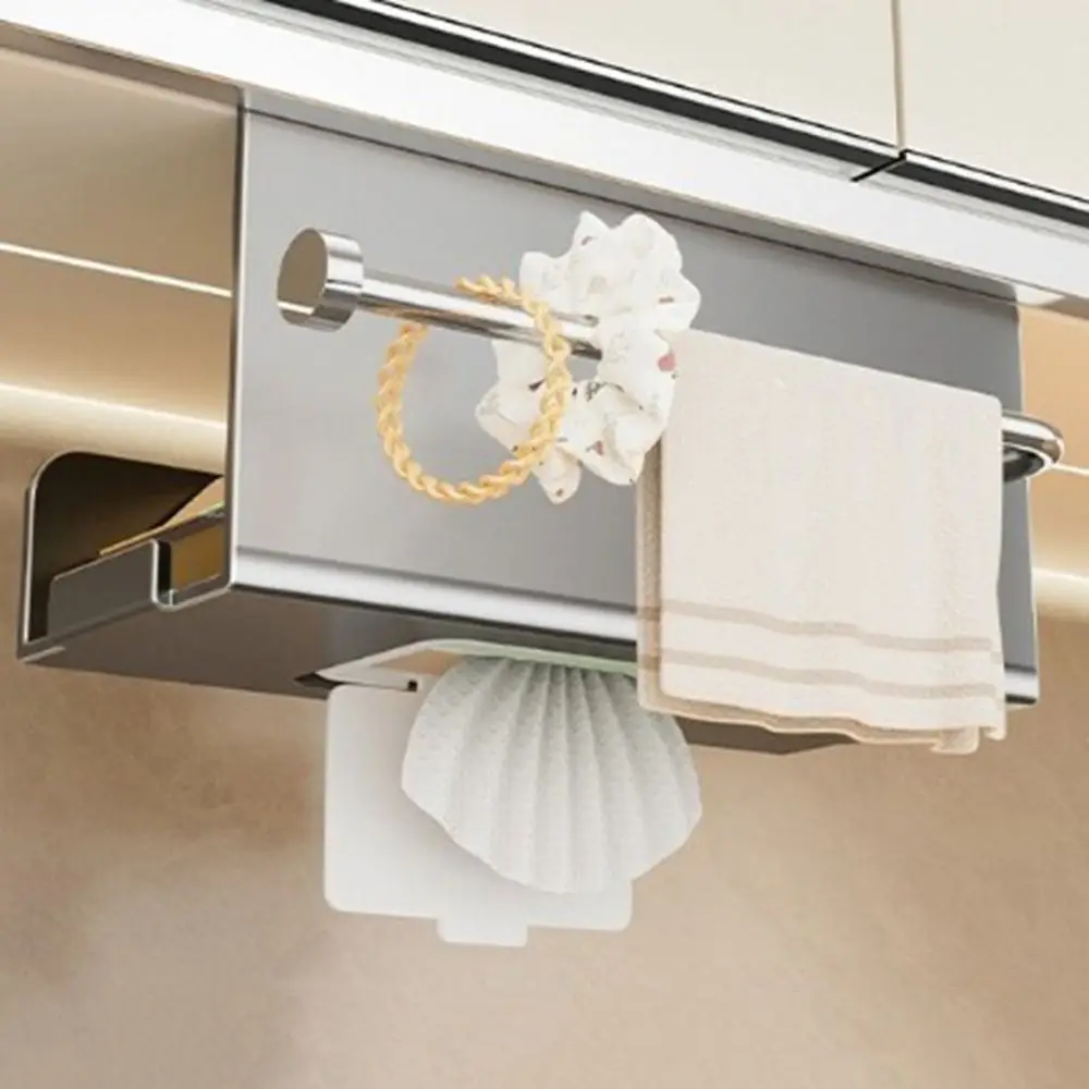 Carbon Steel Under Cabinet Paper Towel Holder Lengthen Storage Wall Mounted Roll Paper Holder Waterproof Rustproof