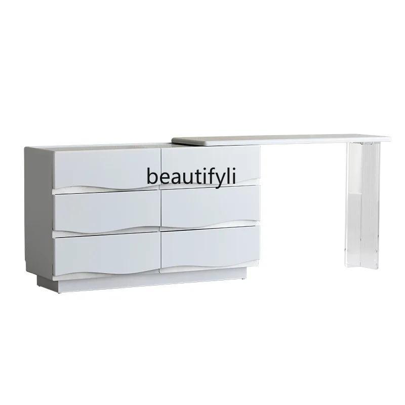 

Cream Style Chest of Drawers Dresser Integrated Bedroom Corner Desk Simple Modern Solid Wood Small Storage Makeup Table