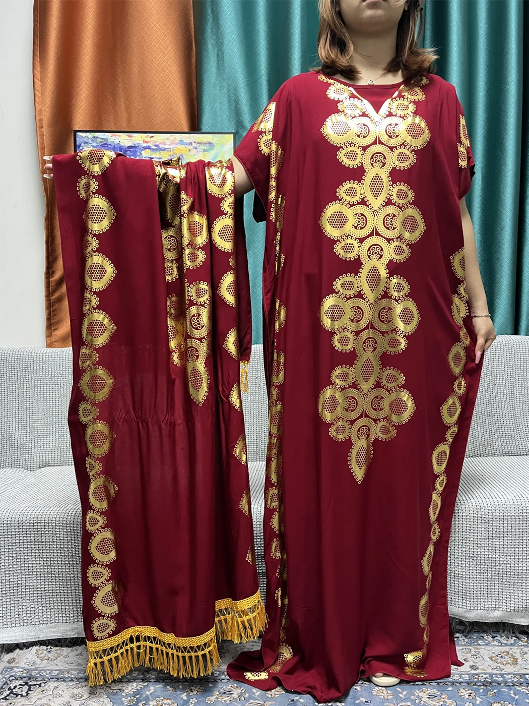 Muslim Pure Color Abayas For Women Appliques Cotton Prayer Garment Sets African Islamic Dresses Moroccan Caftan With Lace Scarf