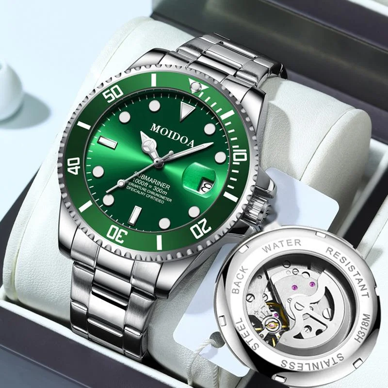 Nouvelle montre de vente chaude vert eau fantôme Double face boucle papillon creux Tourbillon montre hommes nuit lueur calendrier marée montre étanche_voghion.com