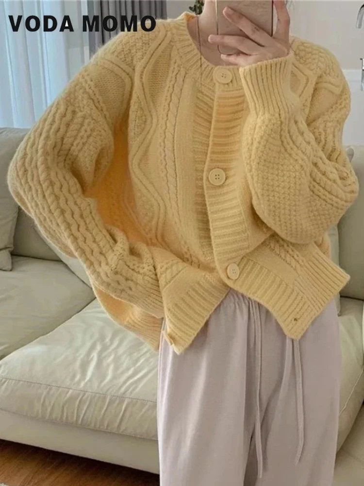 

Female O-neck Loose Casual Sweater Tops 2023 Autumn Vintage Knitted Sweater Women Winter Japanese Style Sweet Solid Cardigan