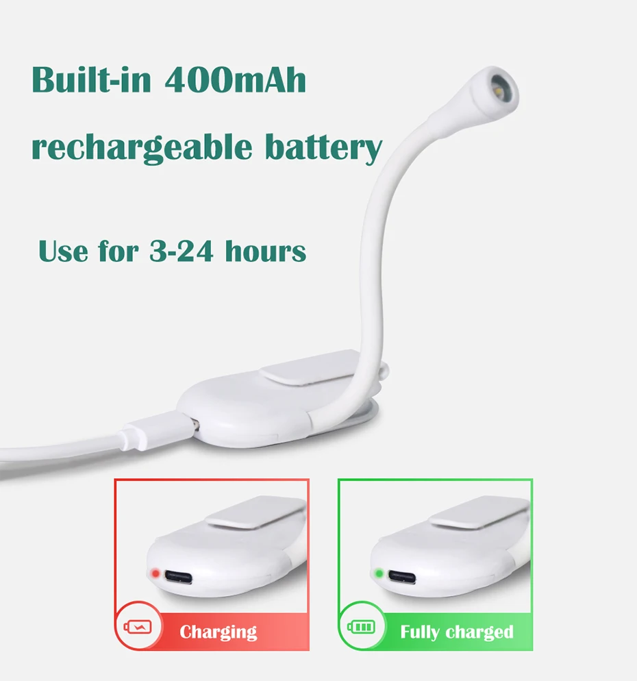 Mini LED Nightlight Clip Light Rechargeable Stepless Dimming 3-Color Temperature Hose Table Lamp for Reading-Ideal Holiday Gift