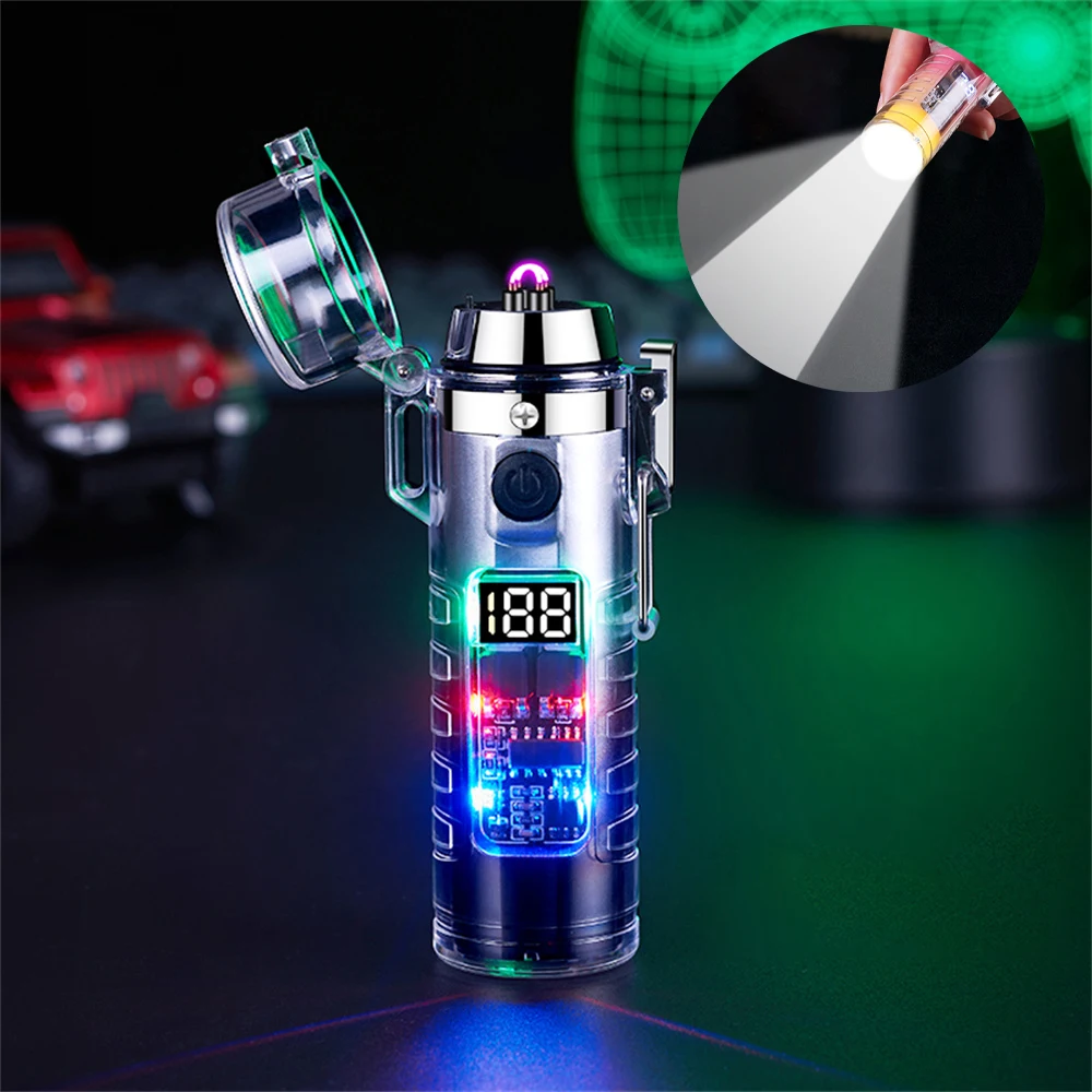 Dual Arc Electric Lighter with Flashlight Waterproof Luminous Type C