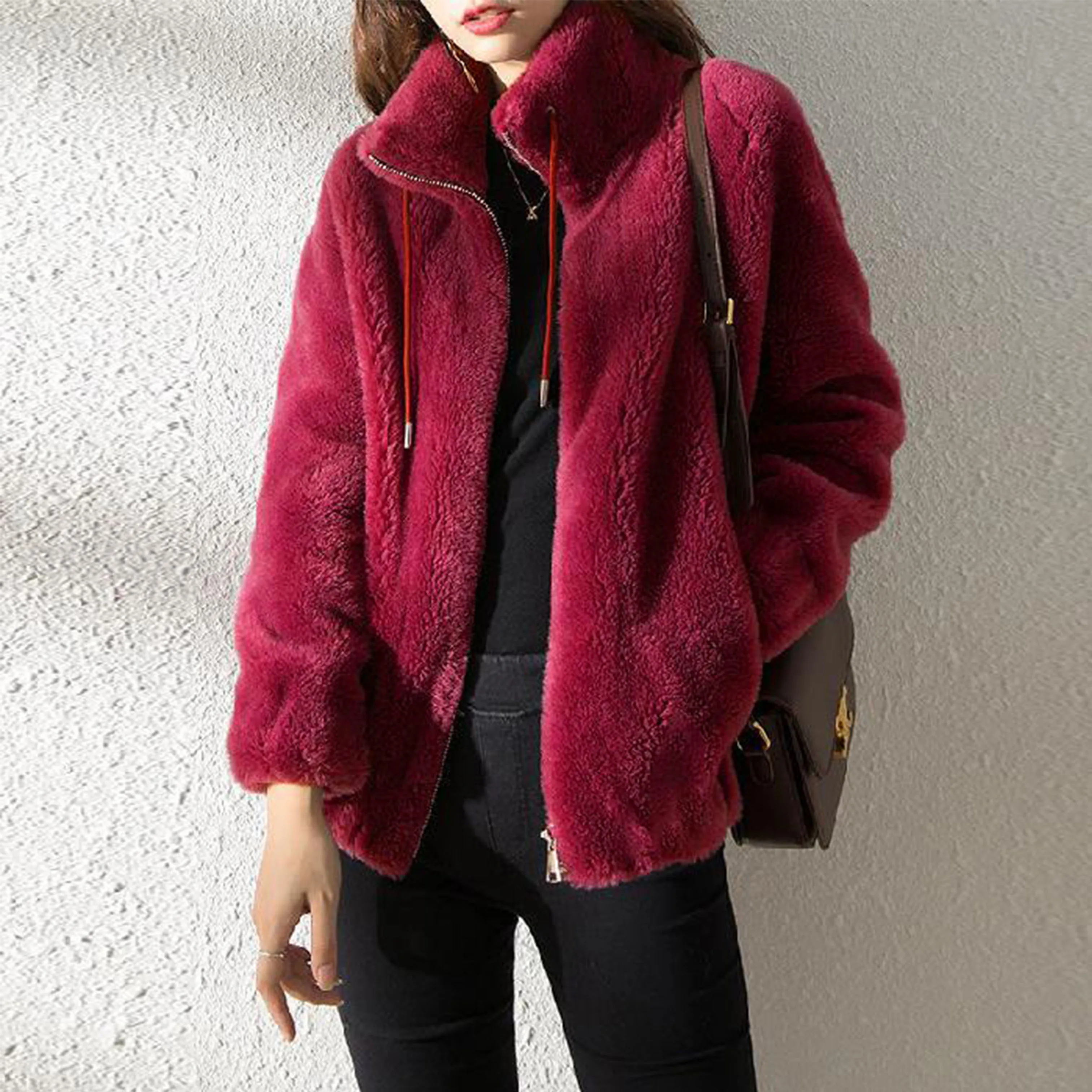 

Fluffy Faux Fur Coat Parka Femme Winter Warm Coats Zipper Long Sleeve Jackets For Women Korean Parkas Green Red Fashion New