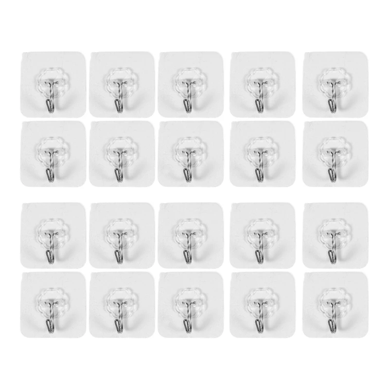 

20 Packs Reusable Adhesive Hooks,Transparent Heavy Duty Wall Hooks With No Scratch, Waterproof And Oilproof For Bathroom