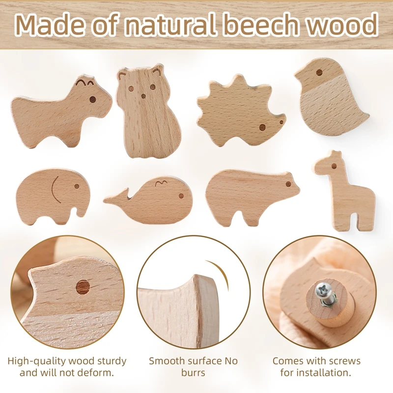 Wooden Drawer Cabinet Pull Handle Animal Shaped for Home Decor