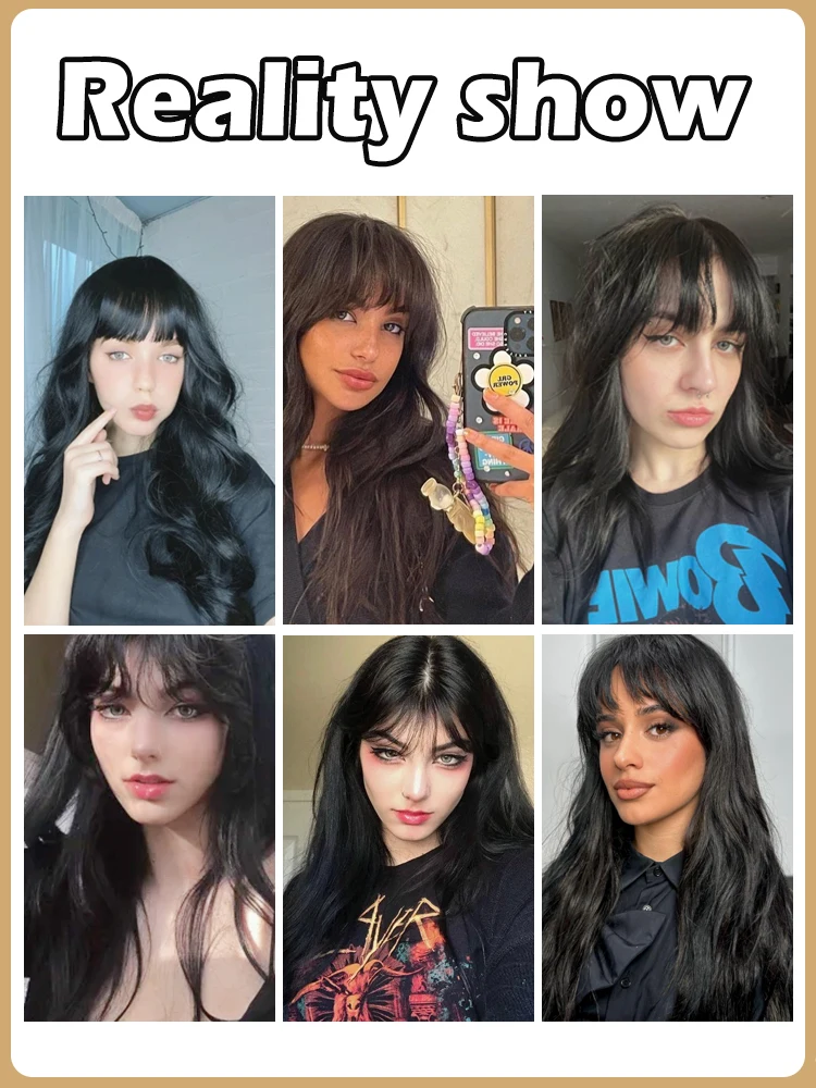 Human Hair Bangs and Wavy Curls synthetic human hair wig Easy to care