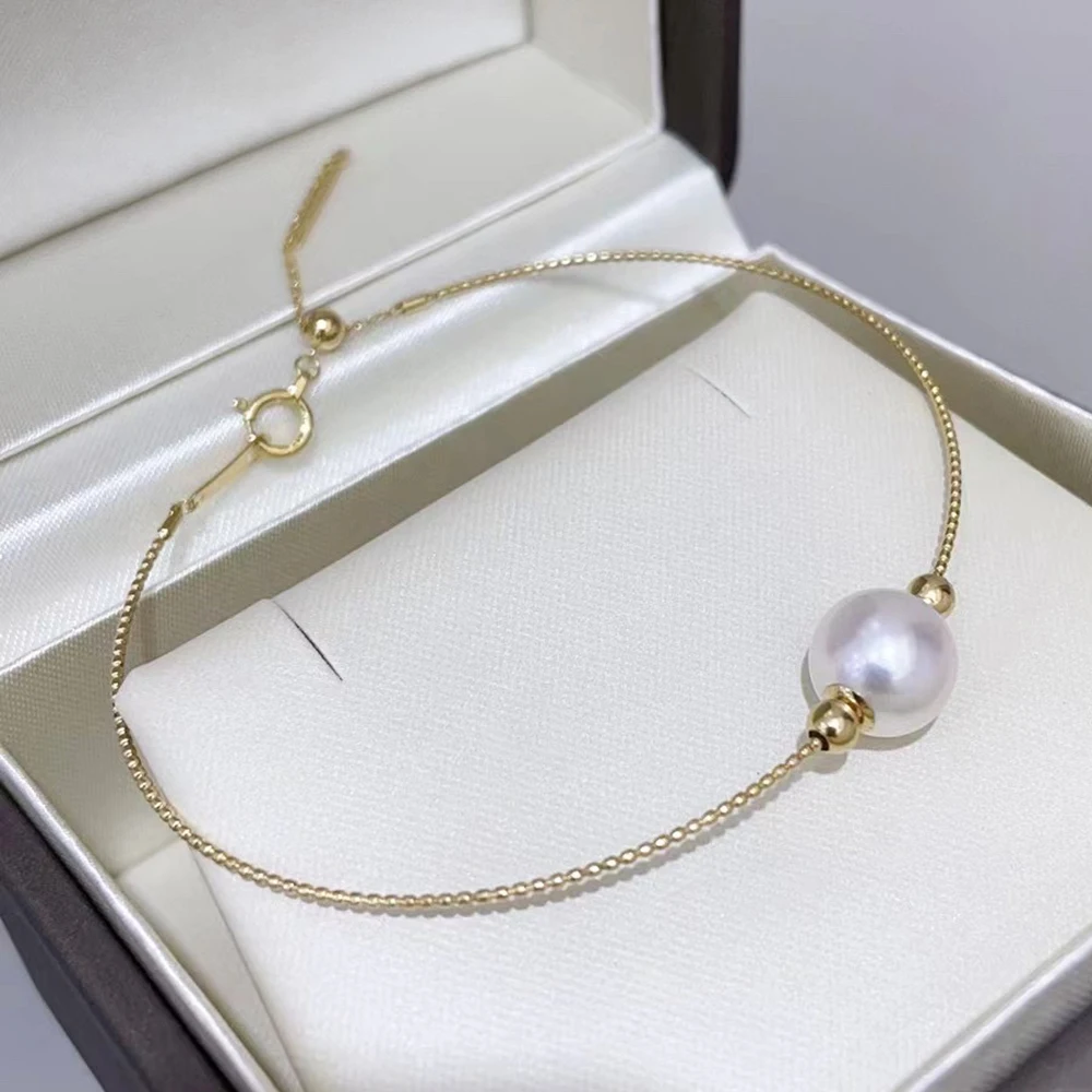 

18K Gold Italian Elastic Bracelet with Natural JP Akoya Seawater Pearl Luxury Au750 Jewelry Birthday Mother's Day Christmas Gift