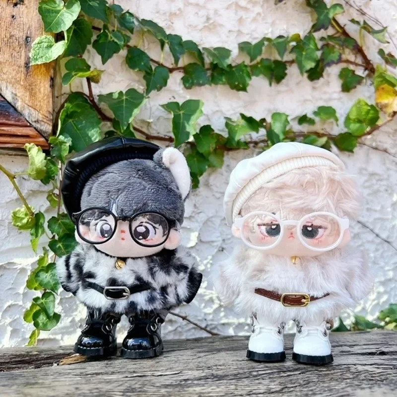 Baby clothes 10cm, 20cm, 15cm, Leopard Rich set, cotton doll clothes, rabbit fur top, leather beret 2