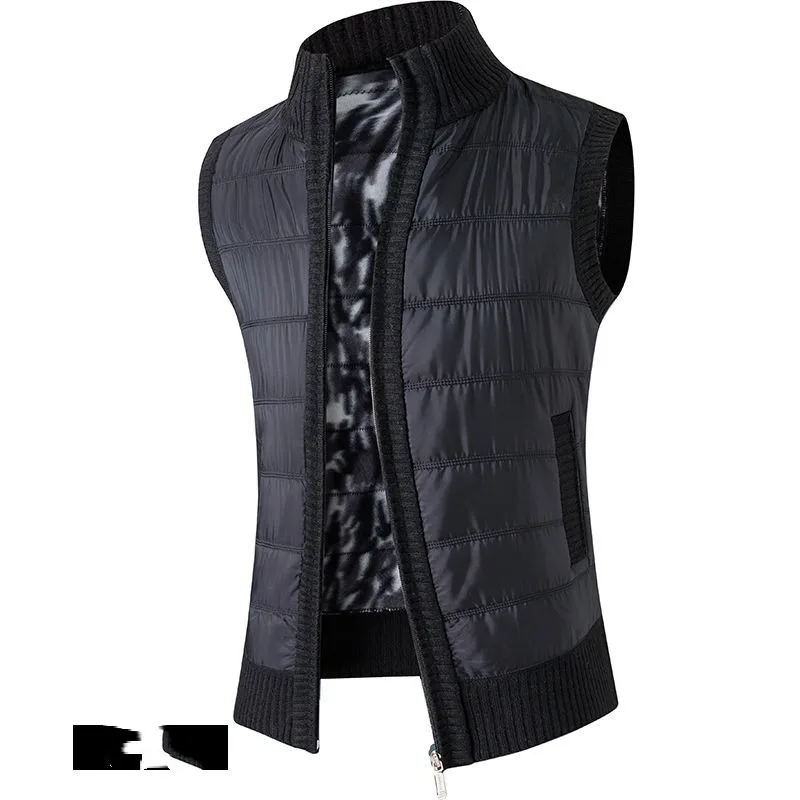 2023 Autumn and Winter Men's Standing Collar Patchwork Zipper Pockets Slim Fashion Casual Elegant Commuter Sleeveless Vest Tops