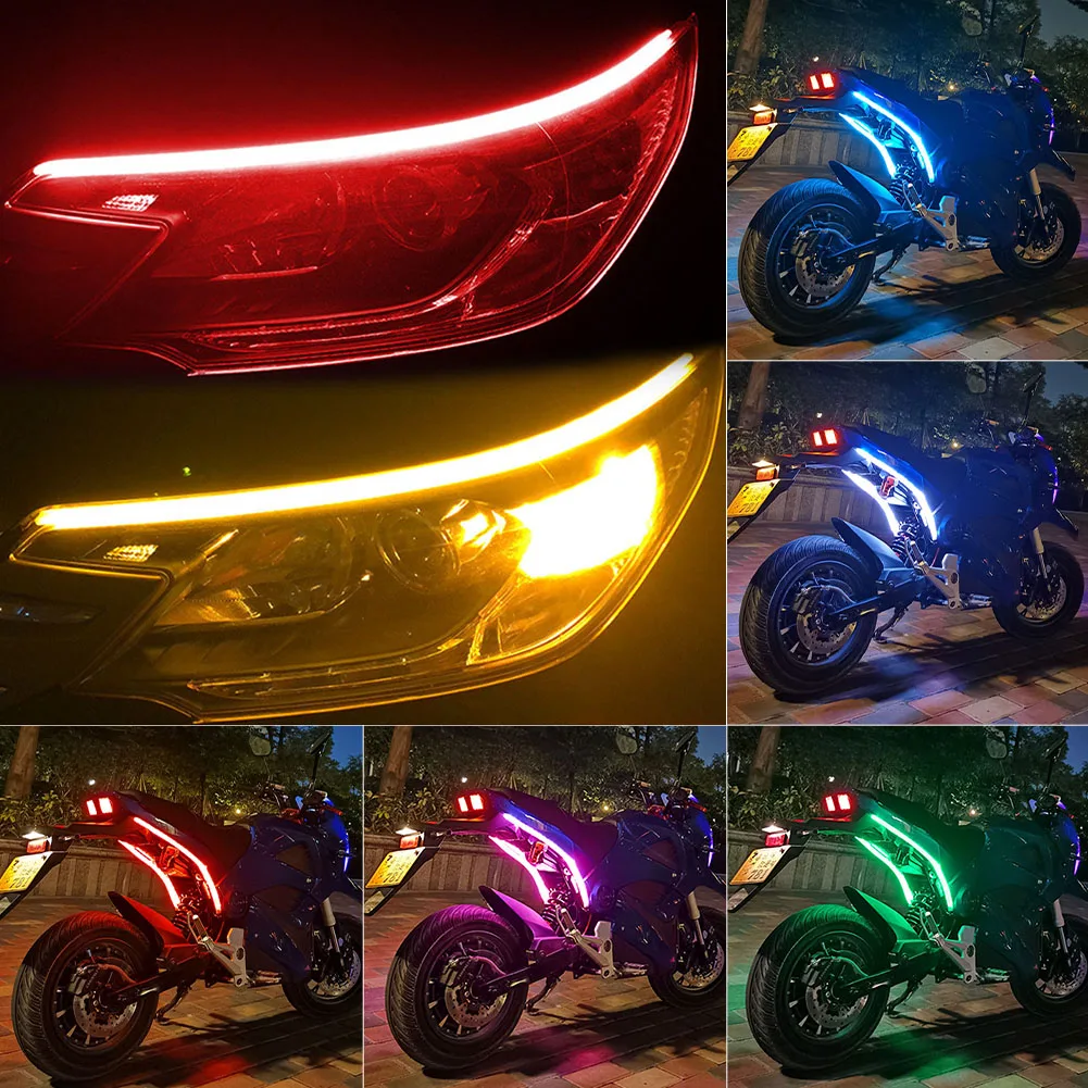 

2Pcs Motorcycle LED Strip Light Scan Flexible LED Turn Signal Strip 12V Flowing Light Auto Daytime Running Light