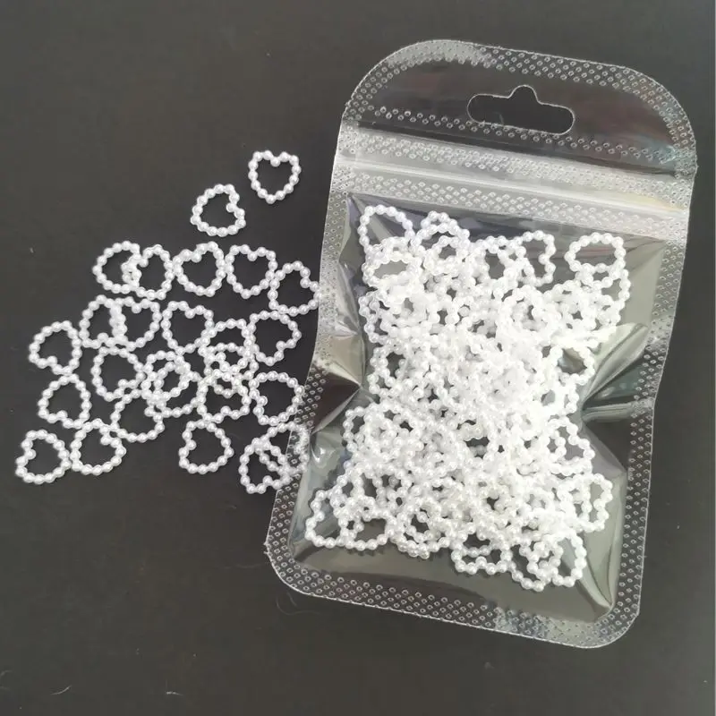 Elegant Pearl Heart Nail Art Charms Set - 50 Pieces 3D Decorative Beads and Rhinestones